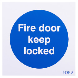 Altro Fire Door Keep Locked Door Sign - 100 x 100mm - Rigid Plastic - Pack of 10