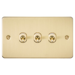 Knightsbridge 10AX 3 Gang 2 Way Flat Plate Toggle Light Switch - Brushed Brass