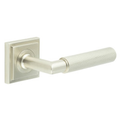Burlington by Frelan Satin Nickel Knurled Fire Rated Door Handles on Square Stepped Rose - Piccadilly Range