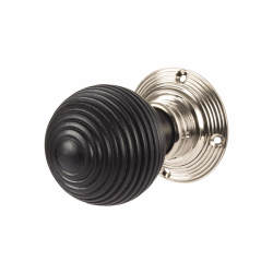 Olde Forge Ebony Knob & Polished Nickel Rose Beehive Mortice Door Knob - 58mm Rose Diameter