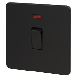 Knightsbridge 20A 1 Gang Double Pole Screwless Flat Plate Appliance Switch with Neon - Matt Black