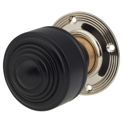 Olde Forge Ebony Knob & Chrome Rose Edwardian Stepped Mortice/Rim Door Knob - 60mm Rose Diameter