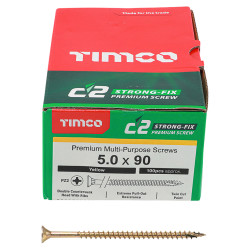 TIMCO C2 Strong-Fix Pozi Double Countersunk Wood Screws - 5.0 x 90mm - Yellow Zinc - Pack of 100