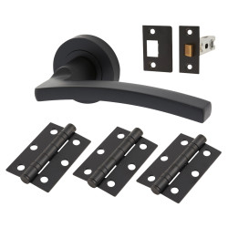 Serozzetta by Carlisle Brass Matt Black Latch Door Handles on Rose Ultimate Door Pack - Tavira Range