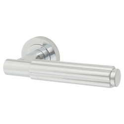 Jedo Polished Chrome Fire Rated Fluted Door Handles on Round Rose - Bloom Range