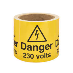 Danger 230 Volts Signs - 80 x 80mm - Self Adhesive Vinyl Labels