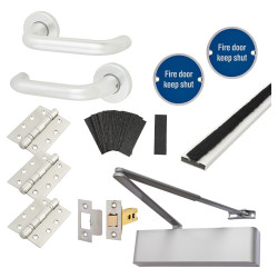Heavy Duty Latch Door Handle on Rose Fire Door Kit - Power Size 2-5 - Push/Pull - Aluminium