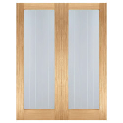 LPD Mexicano Pattern 10 Clear & Frosted Lines Unfinished Internal French Doors - 1981 x 1168mm - Oak