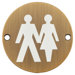 Hampstead Unisex Toilet Door Sign - 75mm Diameter - Antique Brass