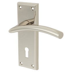 Serozzetta by Carlisle Brass Polished Nickel Keyhole Lock Door Handles - Trenta Range - 150 x 50mm