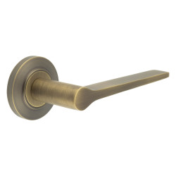 Burlington by Frelan Antique Brass Fire Rated Door Handles on Round Chamfered Rose - Knightsbridge Range