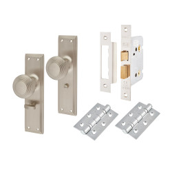Hampstead Satin Nickel Reeded Bathroom Mortice Door Knobs on Backplate Pack - Miller Range - 205 x 52mm