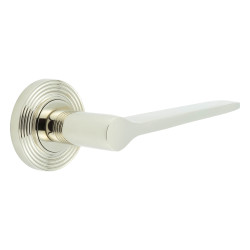 Burlington by Frelan Polished Nickel Fire Rated Door Handles on Round Reeded Rose - Knightsbridge Range