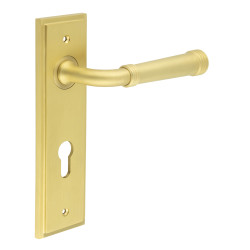 Burlington by Frelan Satin Brass Fire Rated DIN Euro Lock Door Handles - Highgate - 200 x 55mm