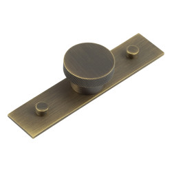Hoxton by Frelan Wenlock Knurled Round Cabinet Knob on Plain Backplate - 40mm Diameter - Antique Brass