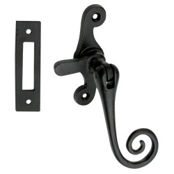 Olde Forge Curly Tail Mortice & Hook Plate Window Fastener - Reversible - 120 x 26mm - Smooth Black