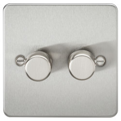 Knightsbridge 5-150W 2 Gang 2 Way Push On/Off Rotary Flat Intelligent LED Dimmer - Brushed Chrome