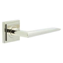 Burlington by Frelan Polished Nickel Fire Rated Door Handles on Square Stepped Rose - Mayfair Range