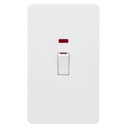 Knightsbridge 45A 2 Gang Screwless Double Pole Cooker Switch with Neon - Matt White