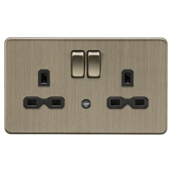 Knightsbridge 13A 2G DP Screwless Flat Plate Switched Socket & Nightlight Function - Antique Brass