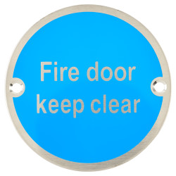 Altro Fire Door Keep Clear Door Sign - 75mm Diameter - Neutral Lettering - Satin Stainless Steel