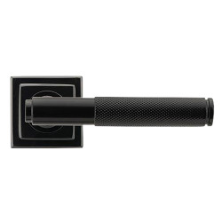 From The Anvil Black Knurled Door Handles on Square Rose - Brompton Range