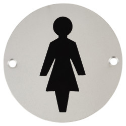 Touchpoint Ladies Toilet Door Sign - 75mm Diameter - Satin Aluminium