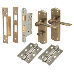 Altro Antique Brass Bathroom Lock Door Handles Pack - Rome Range