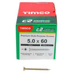 TIMCO C2 Strong-Fix Pozi Double Countersunk Wood Screws - 5.0 x 60mm - Yellow Zinc - Pack of 200
