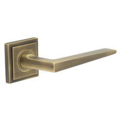 Burlington by Frelan Antique Brass Fire Rated Door Handles on Square Stepped Rose - Mayfair Range