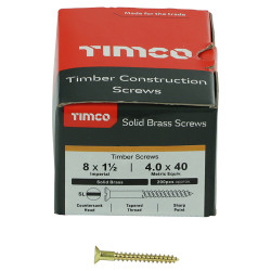 TIMCO Slotted Countersunk Wood Screws - 8 x 1 1/2" - Solid Brass - Pack of 200