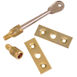 Vertical Sliding Sash Window Stop - 51 x 17mm - Pack of 2 with 1 Key - Brass Plated