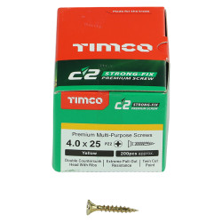TIMCO C2 Strong-Fix Pozi Double Countersunk Wood Screws - 4.0 x 25mm - Yellow Zinc - Pack of 200