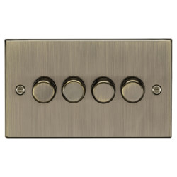 Knightsbridge 5 - 150W 4 Gang 2 Way Push On/Off Rotary Square Intelligent LED Dimmer - Antique Brass