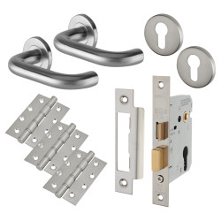 Touchpoint Satin Stainless Steel 19mm Return to Door Euro Lock Door Handles on Rose Pack
