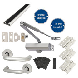 Light Duty Latch Door Handle on Rose Fire Door Kit - Aluminium