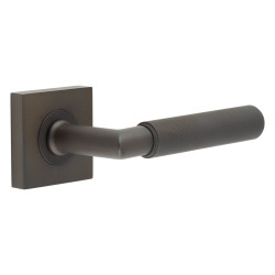 Burlington by Frelan Dark Bronze Knurled Fire Rated Door Handles on Square Rose - Piccadilly Range