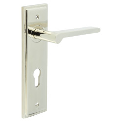 Burlington by Frelan Polished Nickel Fire Rated DIN Euro Lock Door Handles - Fitzrovia - 200 x 55mm