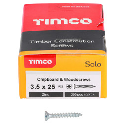 TIMCO Solo Chippy Pozi Countersunk Wood Screws - 3.5 x 25mm - Zinc Plated - Pack of 200