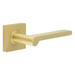 Burlington by Frelan Satin Brass Fire Rated Door Handles on Square Rose - Fitzrovia Range