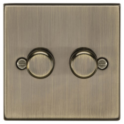 Knightsbridge 5 - 150W 2 Gang 2 Way Push On/Off Rotary Square Intelligent LED Dimmer - Antique Brass