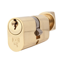 Eurospec 5 Pin 60mm Oval Thumbturn Cylinder - 30mm Turn + 30mm - Polished Brass - Keyed Alike