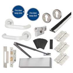 Heavy Duty Euro Lock on Rose Fire Door Kit - Power Size 2-5 - Push/Pull - Aluminium