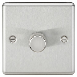 Knightsbridge 5-150W 1 Gang 2 Way Push On/Off Rotary Rounded Intelligent LED Dimmer - Brushed Chrome