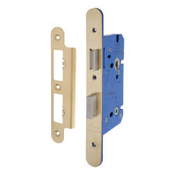 Altro Architectural DIN Bathroom Lock - 85mm Case - 60mm Backset - Radius - PVD Brass
