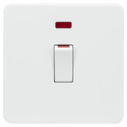 Knightsbridge 45A 1 Gang Screwless Double Pole Cooker Switch with Neon - Matt White