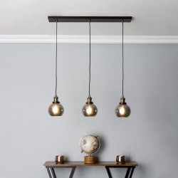 BHS Carter Industrial 3 Light Ceiling Pendant - Bronze Fittings and Smoke Glass Shades