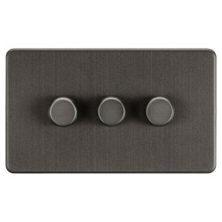 Knightsbridge 5 - 150W 3 Gang 2 Way Push On/Off Rotary Intelligent LED Dimmer Switch - Smoked Bronze