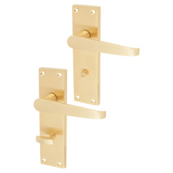 Touchpoint Satin Brass Budget Straight Bathroom Door Handles - Mia Range - 153 x 42mm