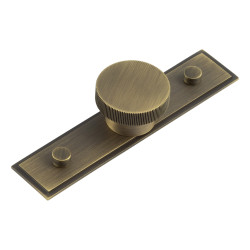 Hoxton by Frelan Thaxted Lines Round Cabinet Knob on Stepped Backplate - 40mm Diameter - Antique Brass